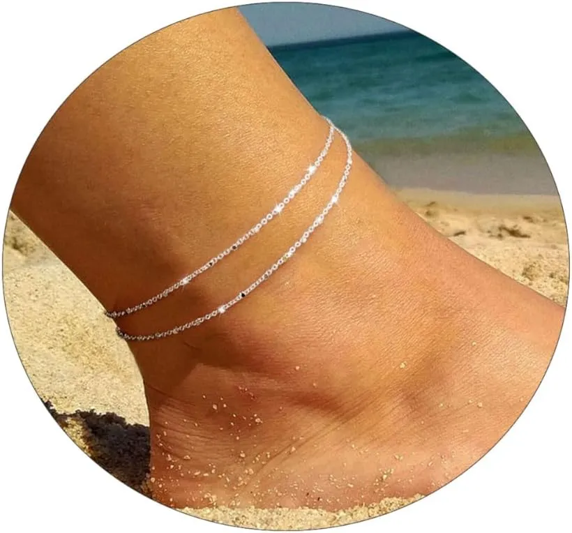 Dainty Ankle Bracelets Layered Anklets Bracelet Waterproof Adjustable Link Anklet Set Jewelry Gifts for Mom Women Friend