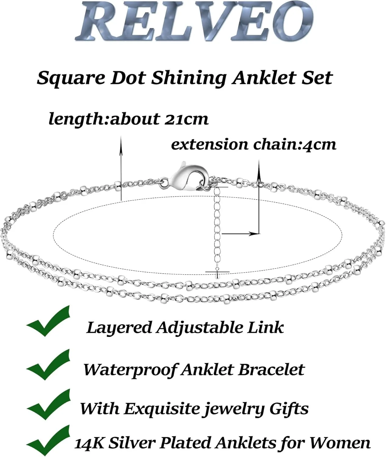 Dainty Ankle Bracelets Layered Anklets Bracelet Waterproof Adjustable Link Anklet Set Jewelry Gifts for Mom Women Friend