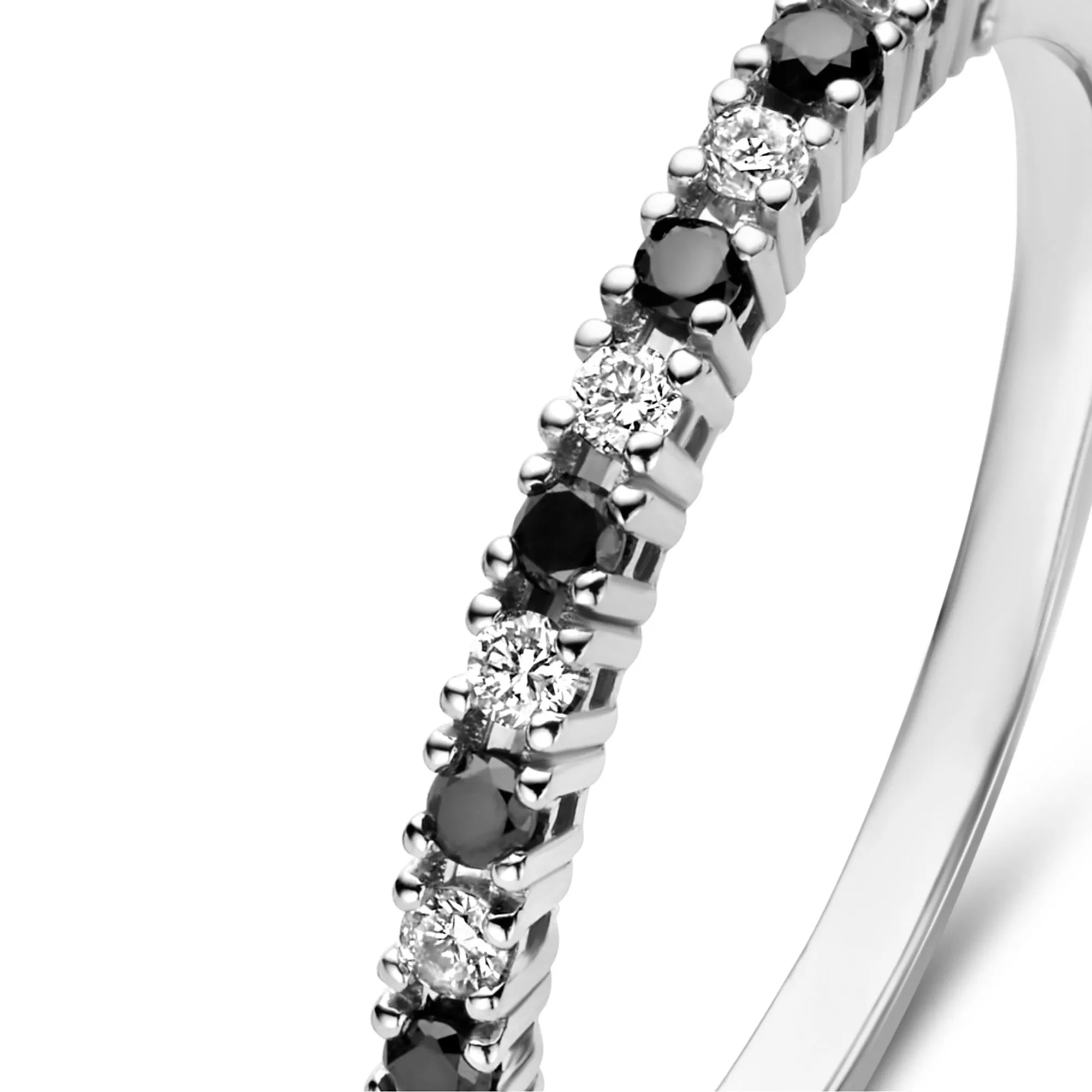 De la Paix Feline 14 karat white gold ring with black and white diamonds 0.20 carat