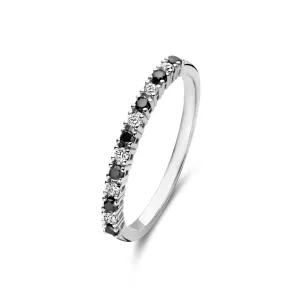 De la Paix Feline 14 karat white gold ring with black and white diamonds 0.20 carat