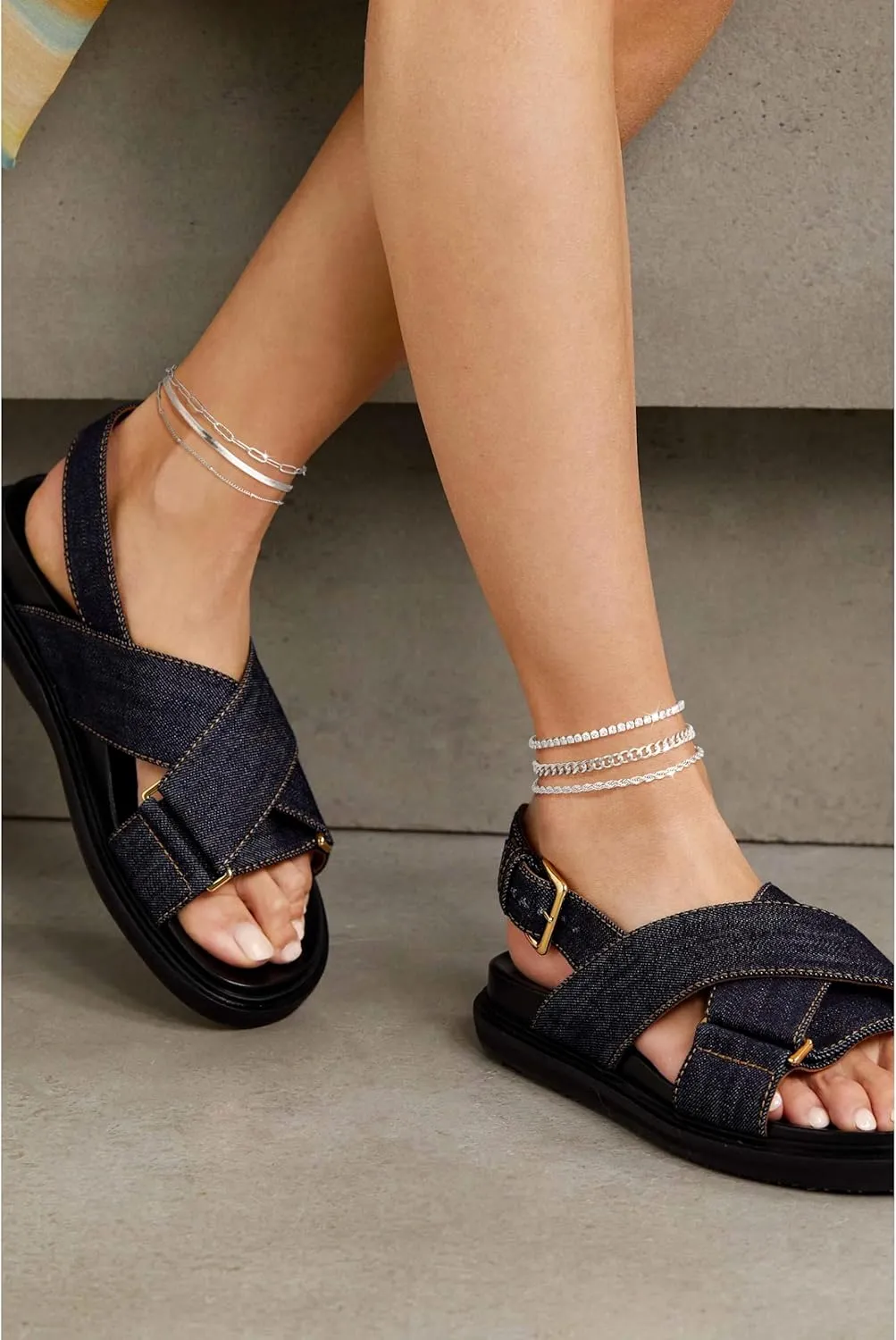 DEARMAY Dainty Silver Ankle Bracelets for Women Waterproof, S925 Sterling Silver Anklets Jewelry Layered Cuban Chain Herringbone Cute Anklets Set Pack Summer Beach Gift for Women Teen