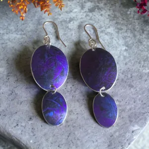 Deep Purple oval printed earrings