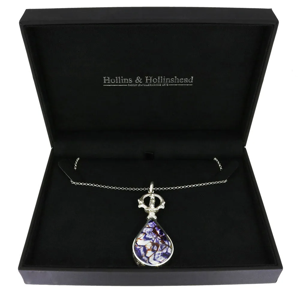 Derbyshire Blue John And Blue Goldstone Silver Teardrop Pendant And Chain