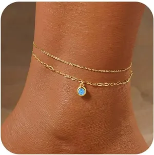 Diamond Anklets Bracelets for Women 14K Gold Plated Emerald Birthstone anklets for Women Mothers Dainty Gold anklets Blue Green Cubic Zirconia anklets Birthday Beath Gifts for Women Jewelry