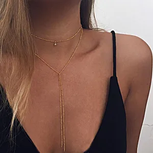 Double Lariat Choker Necklace Lariat Pendant Necklace