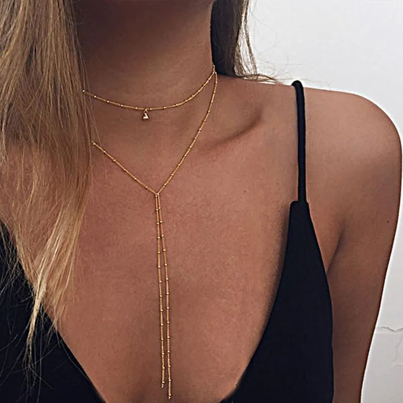 Double Lariat Choker Necklace Lariat Pendant Necklace
