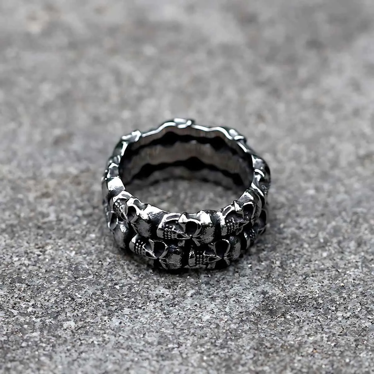 Double Row Skull Ring Stainless Steel