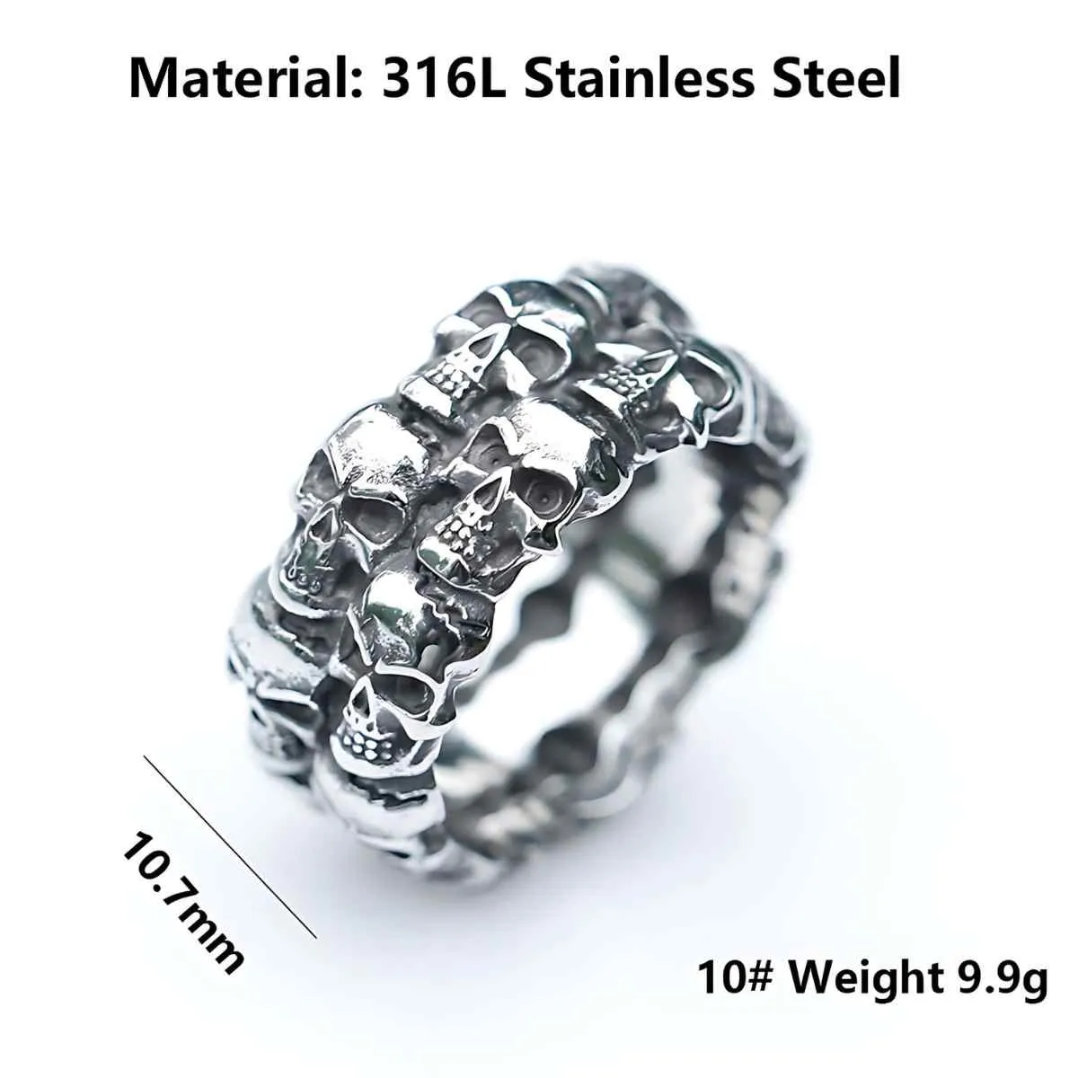 Double Row Skull Ring Stainless Steel