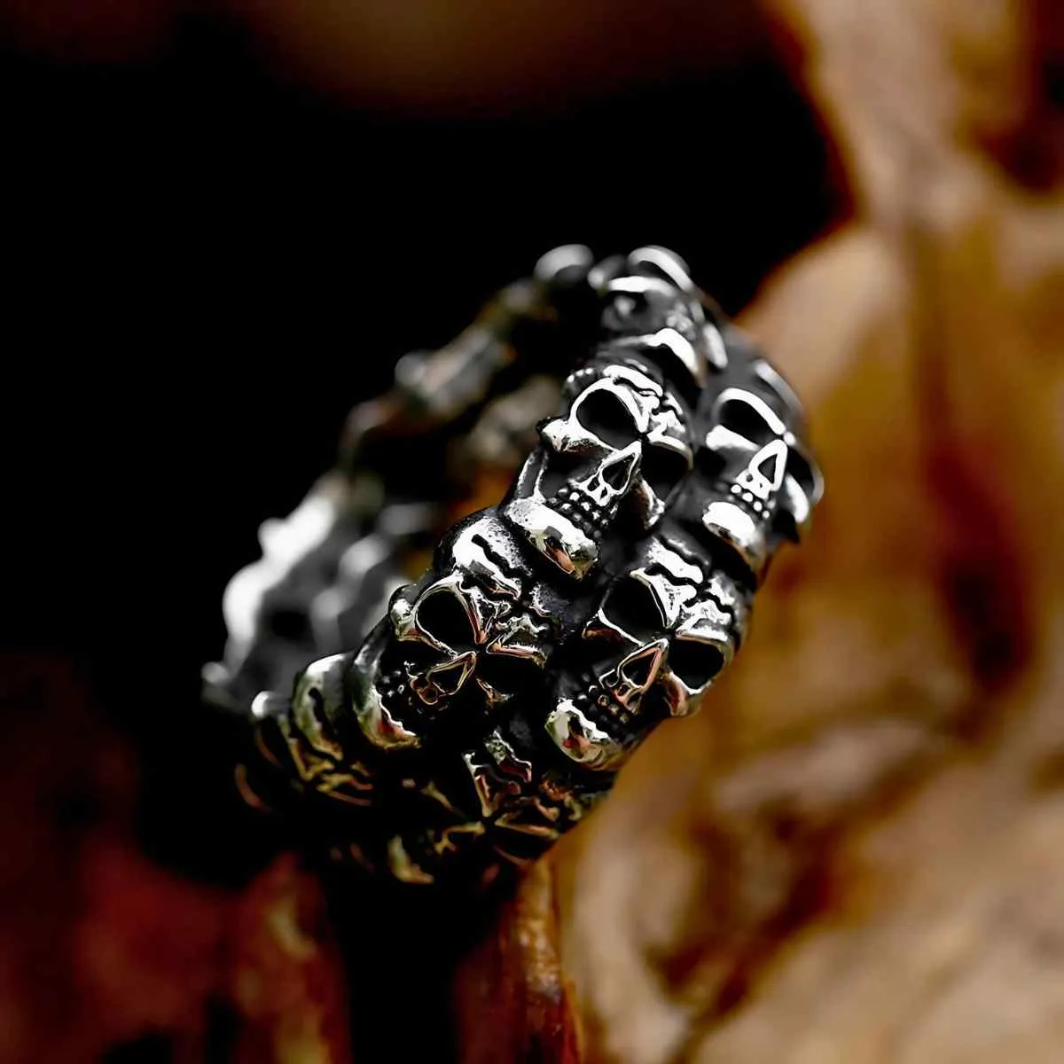 Double Row Skull Ring Stainless Steel