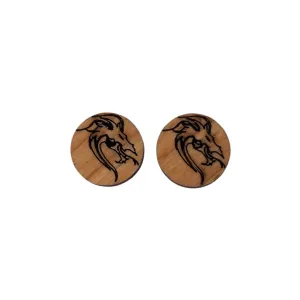 Dragon Earrings - Cherry Wood Earrings - Stud Earrings - Post Earrings - Dragon Head