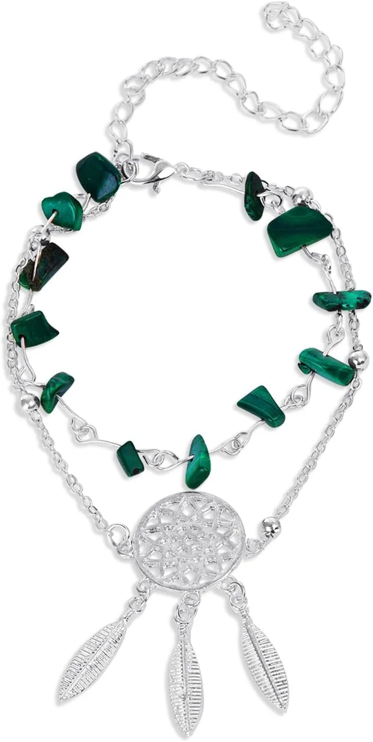 Dream Catcher/Dainty/Flower Bracelet Natural Stone Turquoise/Malachite/Moonstone Bracelet 6 2in Link Chain Dreamcatcher Jewelry Gifts for Women