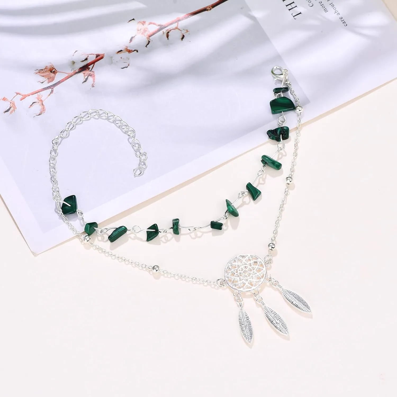 Dream Catcher/Dainty/Flower Bracelet Natural Stone Turquoise/Malachite/Moonstone Bracelet 6 2in Link Chain Dreamcatcher Jewelry Gifts for Women