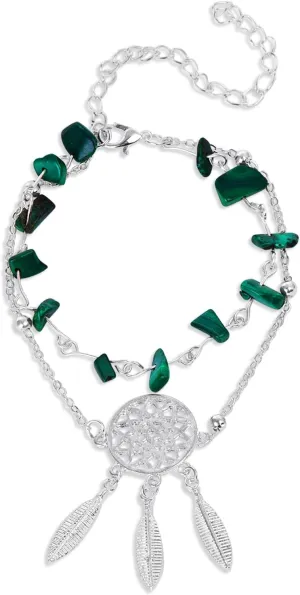 Dream Catcher/Dainty/Flower Bracelet Natural Stone Turquoise/Malachite/Moonstone Bracelet 6 2in Link Chain Dreamcatcher Jewelry Gifts for Women