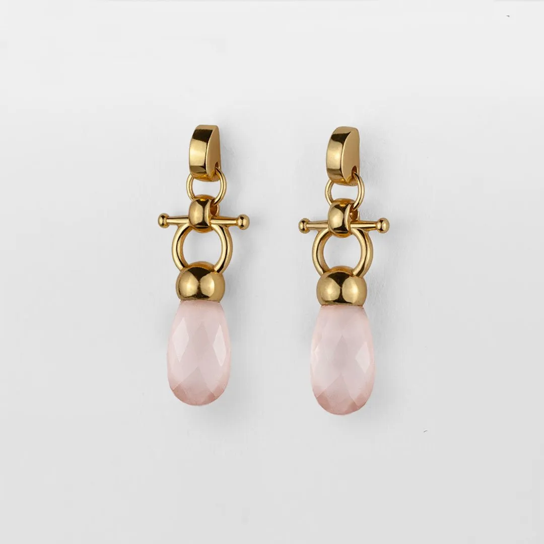 Droplette - Snaffle Horse Bit Rose Quartz Gemstone and 14K Gold on Sterling Silver Necklace