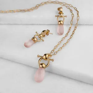 Droplette - Snaffle Horse Bit Rose Quartz Gemstone and 14K Gold on Sterling Silver Necklace