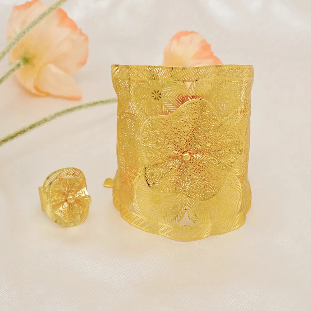 Dubai  Luxury Ethiopian Big Gold Color Bangle & Ring