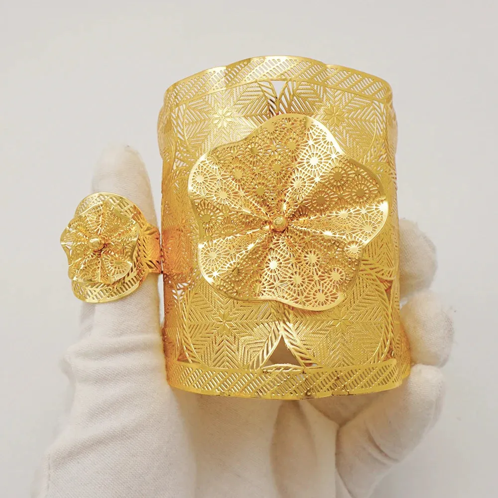 Dubai  Luxury Ethiopian Big Gold Color Bangle & Ring