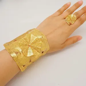 Dubai  Luxury Ethiopian Big Gold Color Bangle & Ring