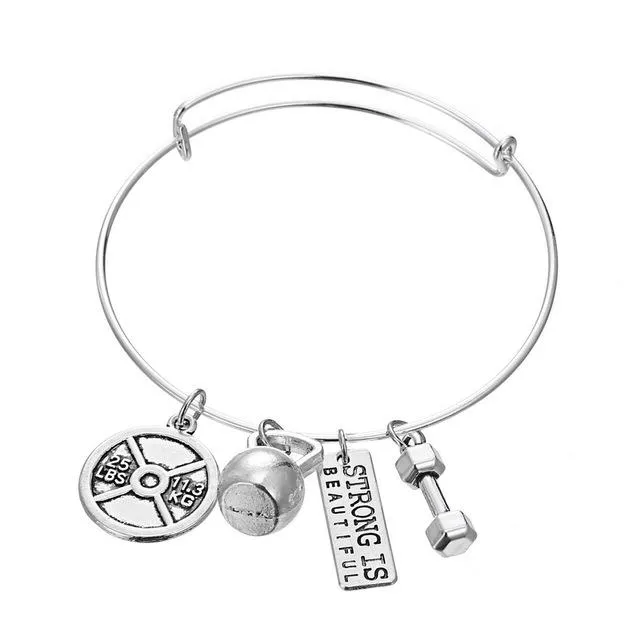 Dumbbell barbell Kettlebell with charms Gym bracelet
