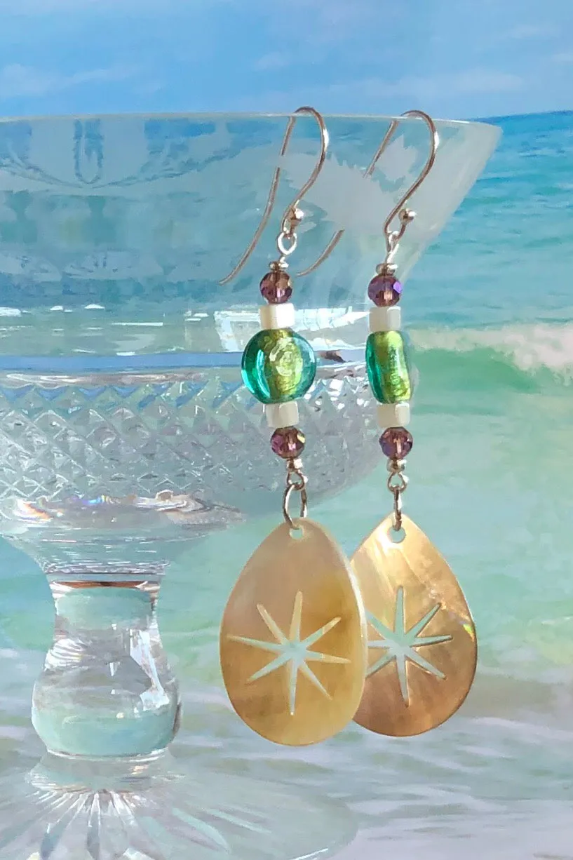 Earrings Serendipity Starburst Pale Gold Shell