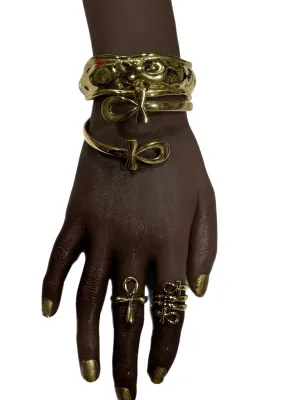 Egyptian-Inspired Gold-Toned Ankh Jewelry Set