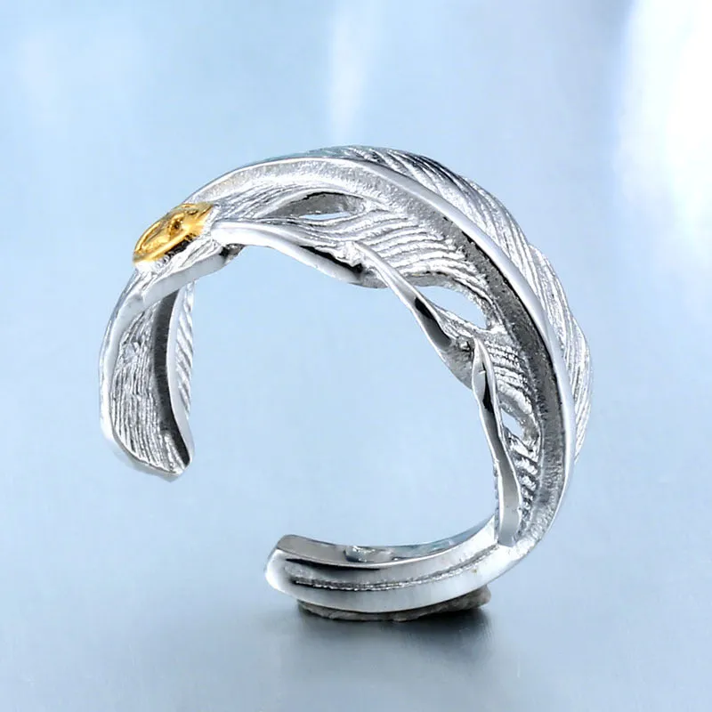 Elegant Open Couple Rings in Titanium Steel - Modern Gold Feather Designs for Him and Her