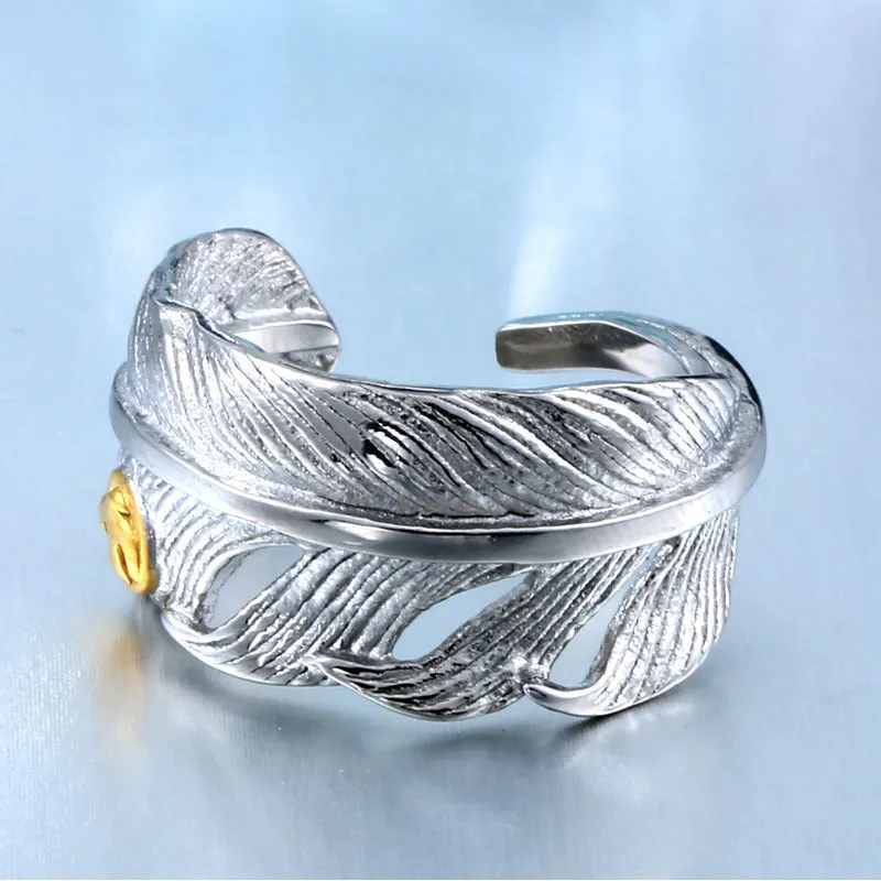 Elegant Open Couple Rings in Titanium Steel - Modern Gold Feather Designs for Him and Her