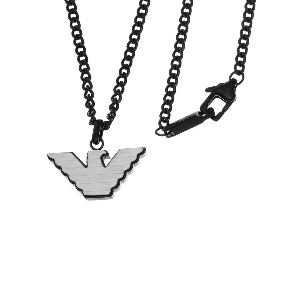 Emporio Armani Silver And Black Pendant On Chain