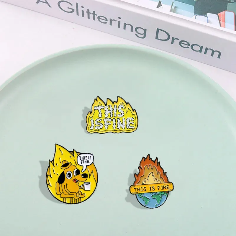 Enamel Pins Custom Funny Dark Humor Fire Earth Brooches Lapel Badge Bag Cartoon Jewelry Gift for Friends