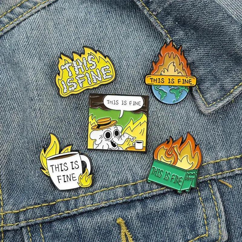Enamel Pins Custom Funny Dark Humor Fire Earth Brooches Lapel Badge Bag Cartoon Jewelry Gift for Friends