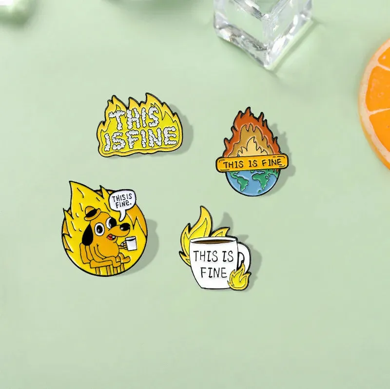 Enamel Pins Custom Funny Dark Humor Fire Earth Brooches Lapel Badge Bag Cartoon Jewelry Gift for Friends