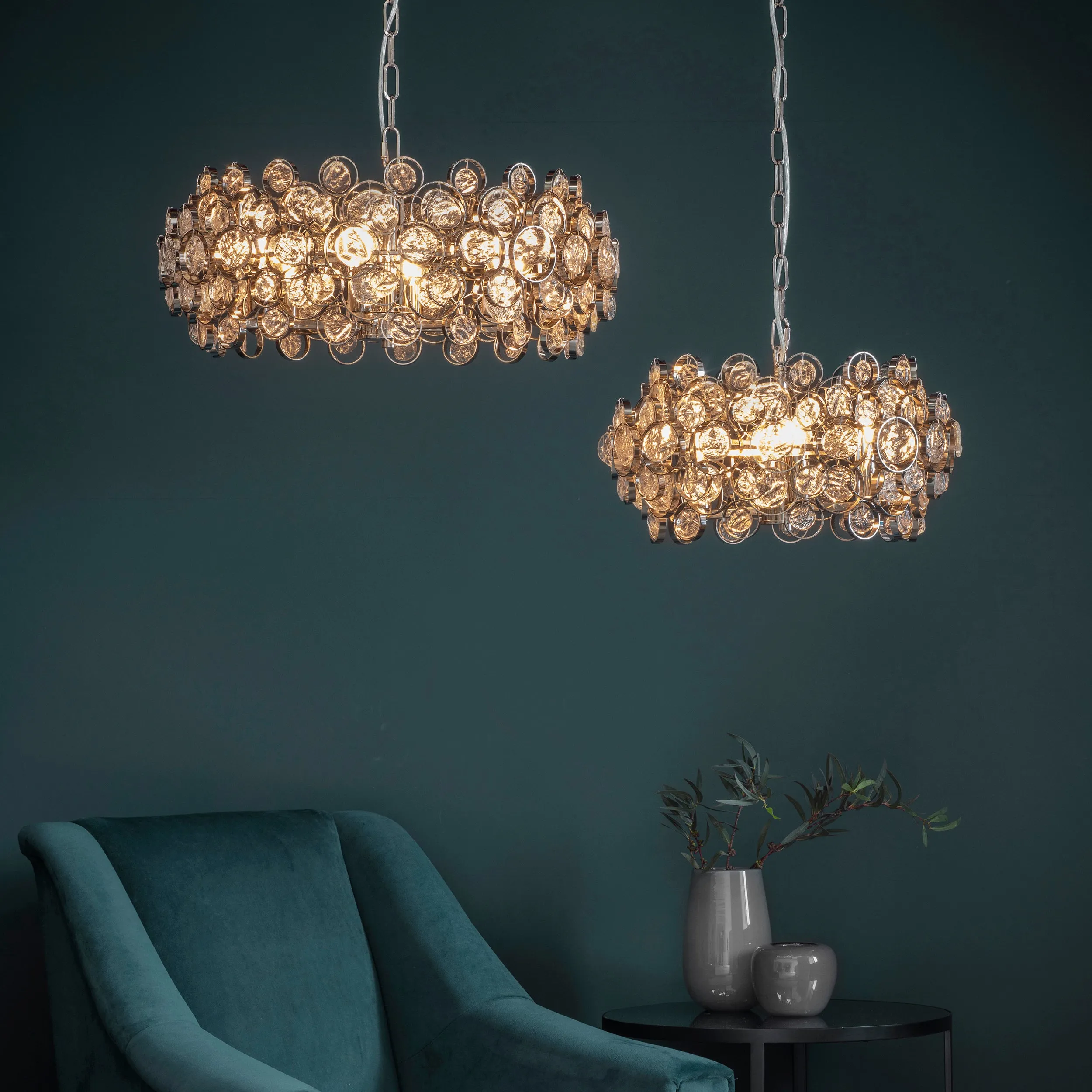 Endon 76509 Marella 4lt Pendant Bright nickel plate & clear glass 4 x 7W LED E14 (Required)