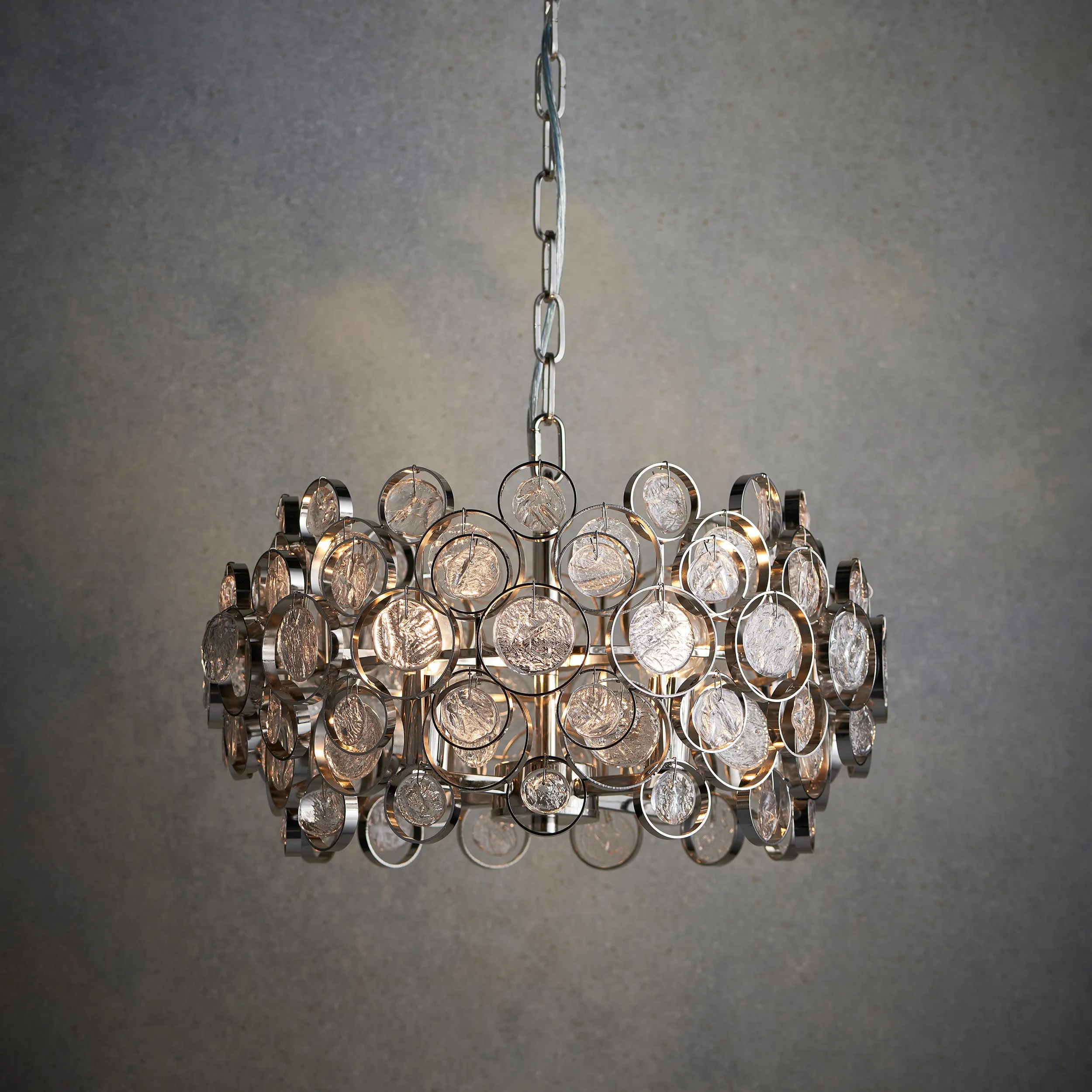 Endon 76509 Marella 4lt Pendant Bright nickel plate & clear glass 4 x 7W LED E14 (Required)