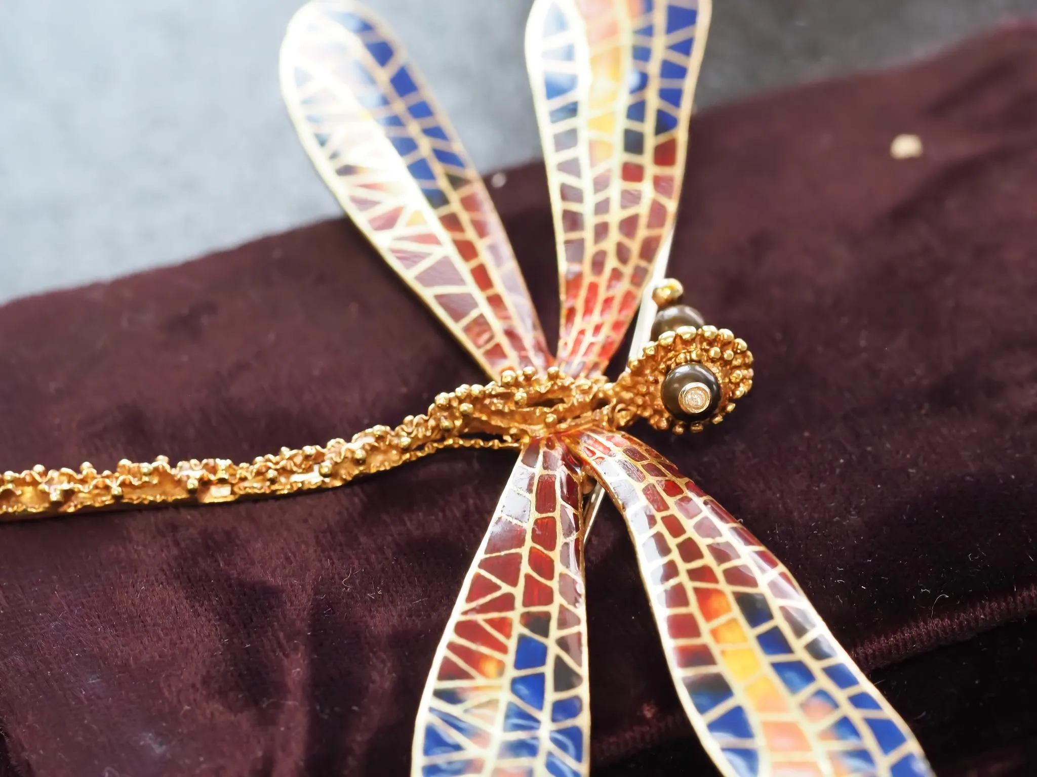 Estate 18K Yellow Gold Extra Large Dragon Fly Brooch - VHK#5a