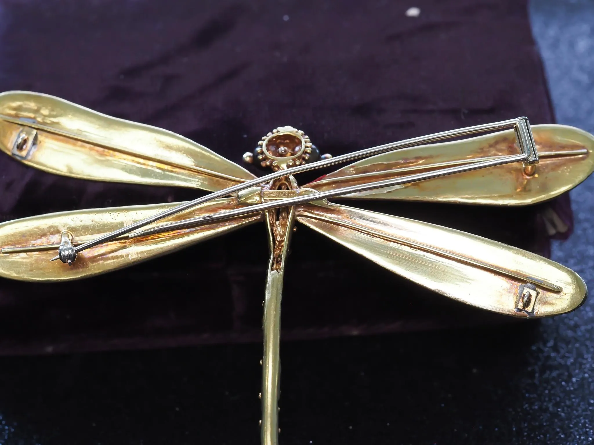 Estate 18K Yellow Gold Extra Large Dragon Fly Brooch - VHK#5a
