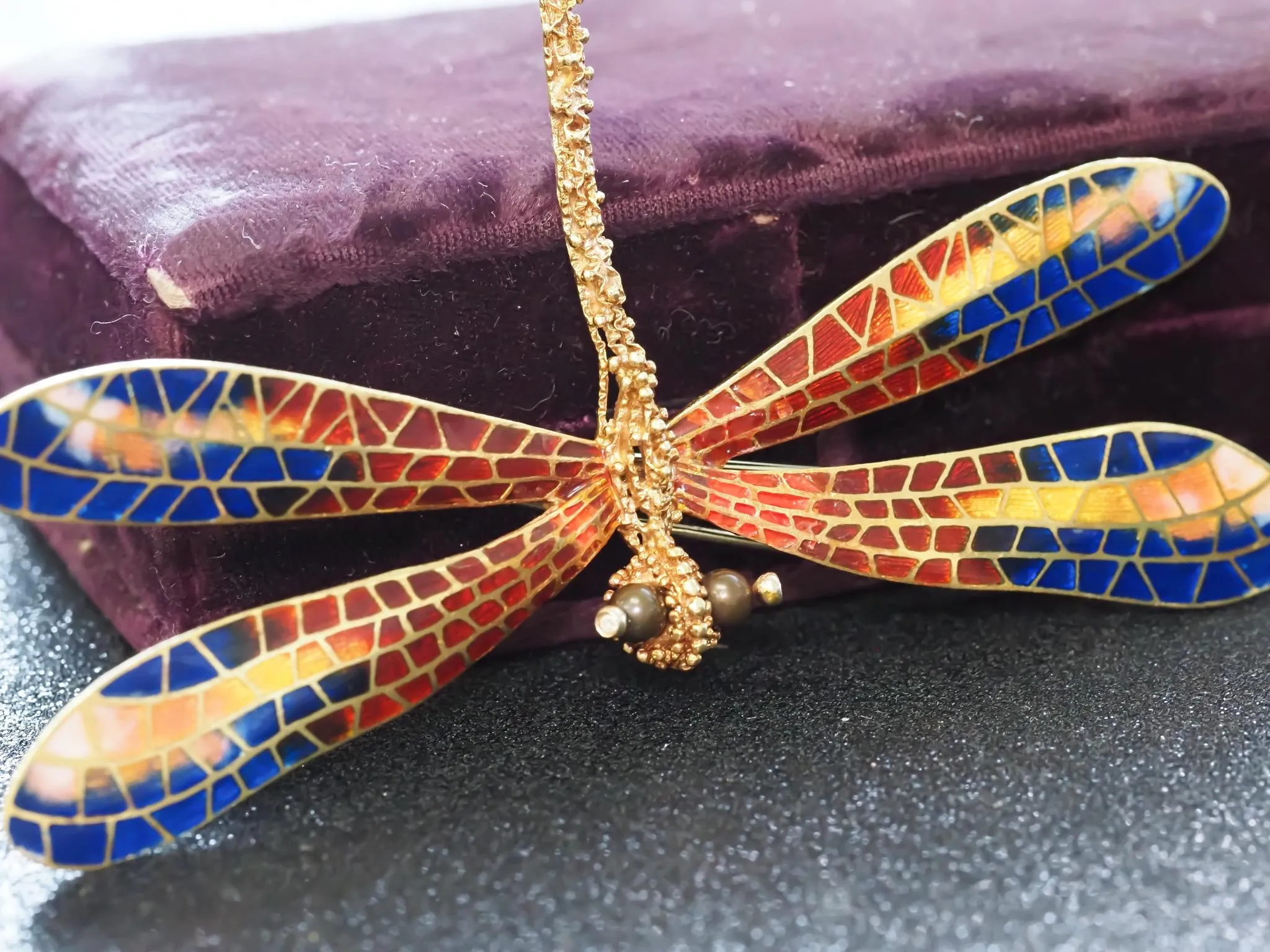Estate 18K Yellow Gold Extra Large Dragon Fly Brooch - VHK#5a