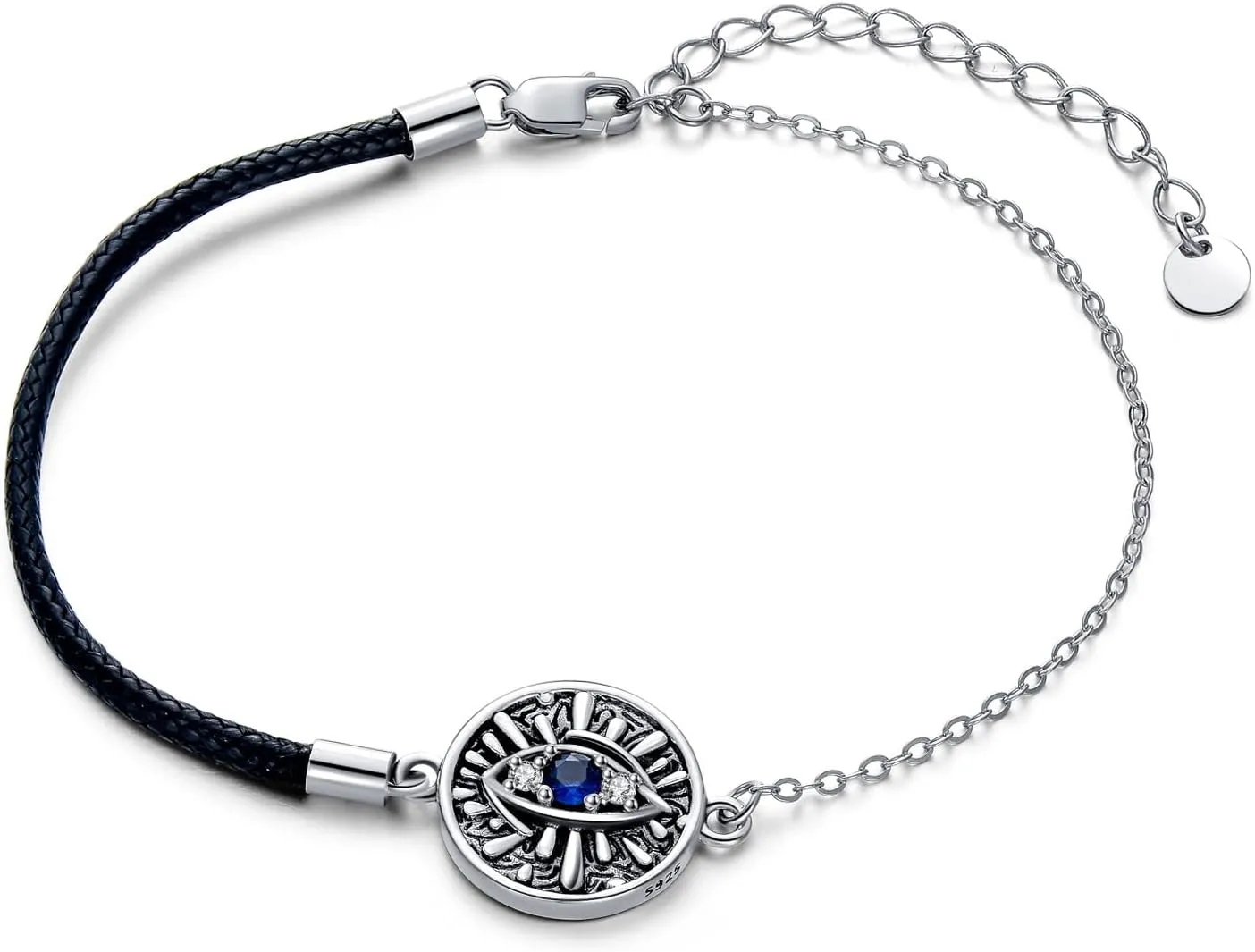Evil Eye Bracelet 925 Sterling Silver Dark Blue Evil Eyes Leather Rope Bracelets Anklets Birthday Jewelry Gifts for Women
