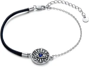 Evil Eye Bracelet 925 Sterling Silver Dark Blue Evil Eyes Leather Rope Bracelets Anklets Birthday Jewelry Gifts for Women