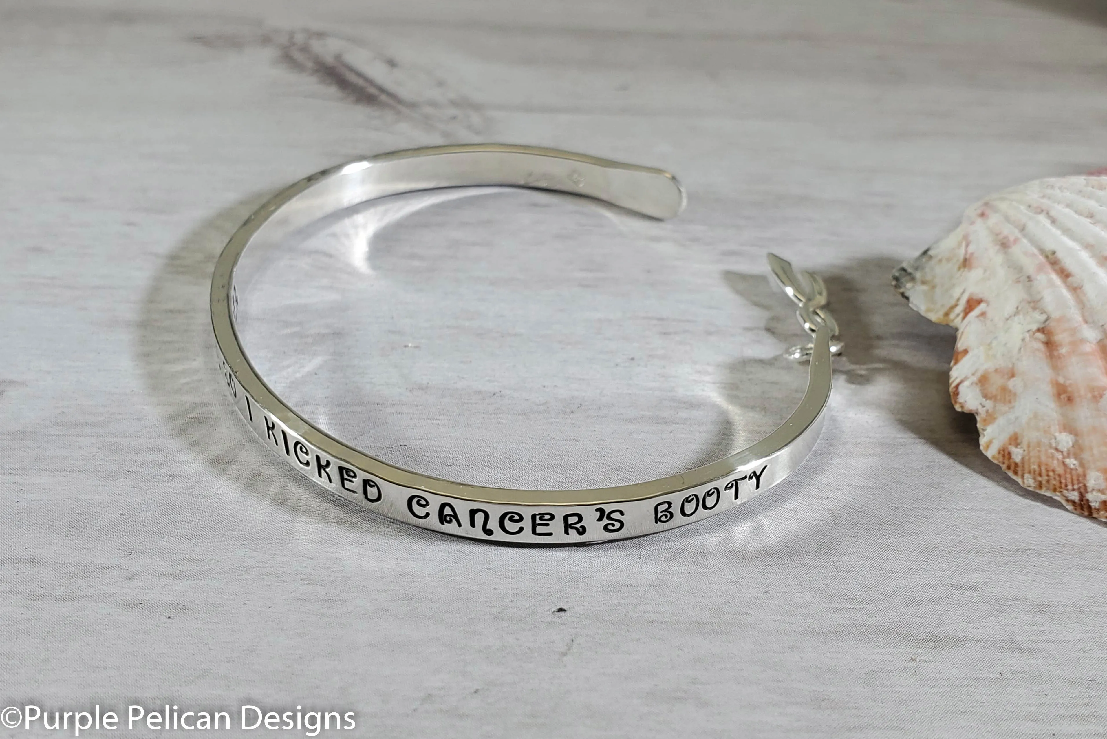 F--K Cancer Solid Gold or Sterling Silver Reverse Cuff Cancer Touched My Booby So I Kicked Cancer's Booty