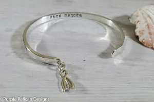 F--K Cancer Solid Gold or Sterling Silver Reverse Cuff Cancer Touched My Booby So I Kicked Cancer's Booty