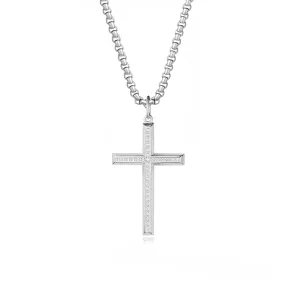FANCIME Mens Box Chain Beveled Cross 925 Silver Necklace