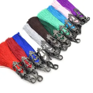 Fancy Capped Tassel | Gunmetal Pave CZ Cap Tassel Silk/Polyester Threaded | Red Blue Green Grey Pink Purple Tassel Pendants