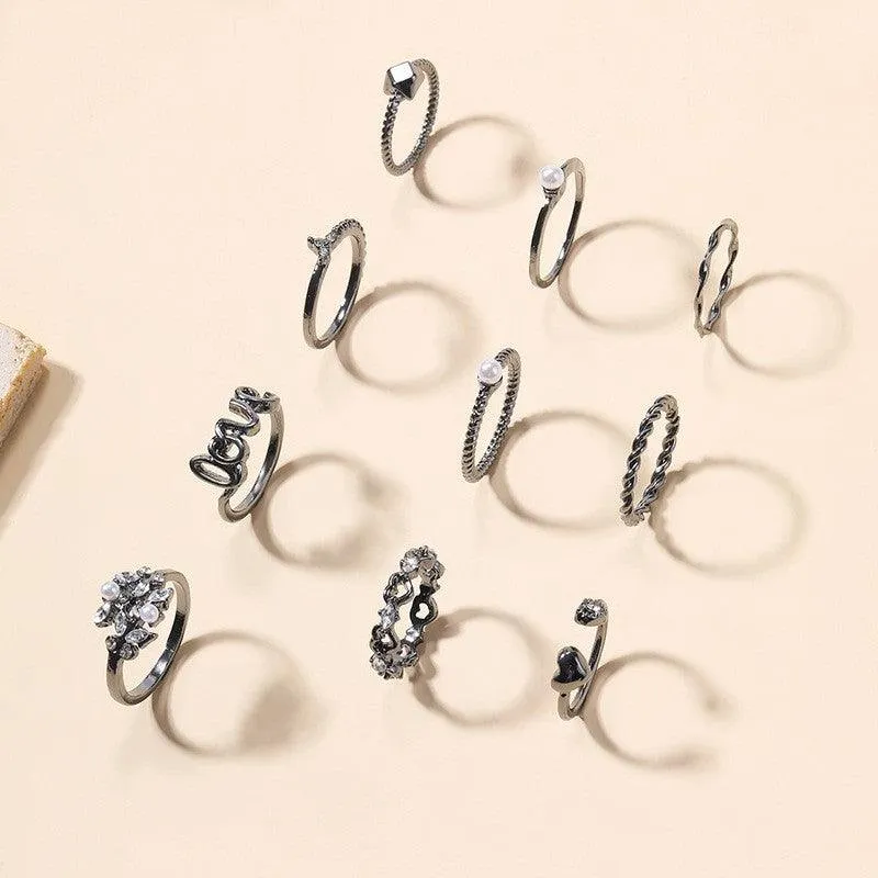 Fashion All-match Pearl Letter Twin Flower Ring Suit Women