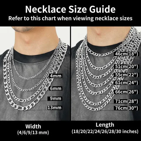 Figaro Cuban Link Necklaces Chain for Men 4/6/9/13 MM Width