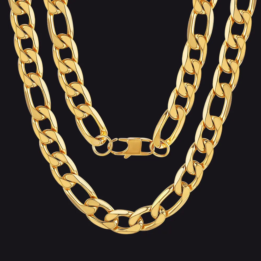 Figaro Cuban Link Necklaces Chain for Men 4/6/9/13 MM Width