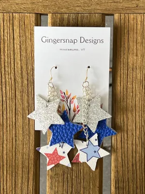 Fourth of July large Hanging Stars Earrings