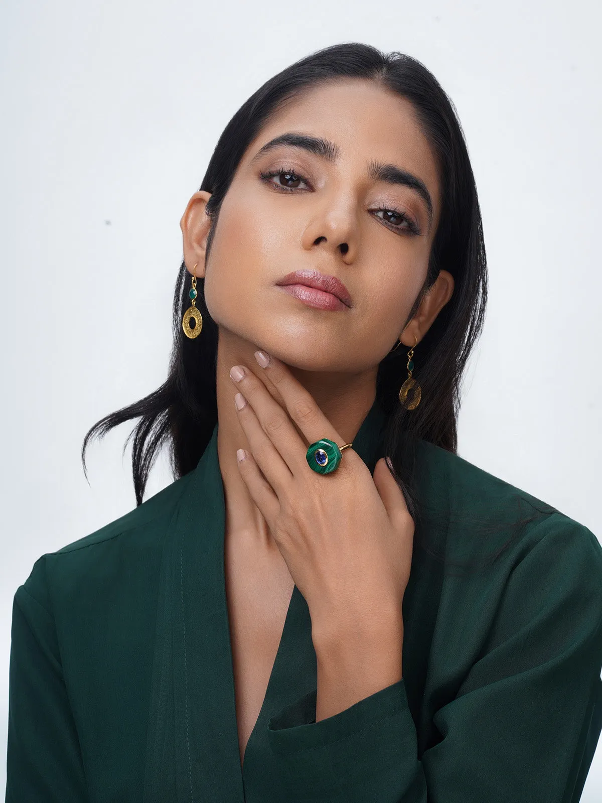 Genesis Malachite Hexagon & Kyanite Oval Ring