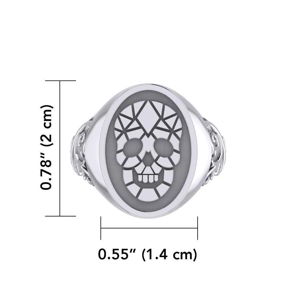 Geometric Pirate Skull Silver Signet Men Ring TRI1965