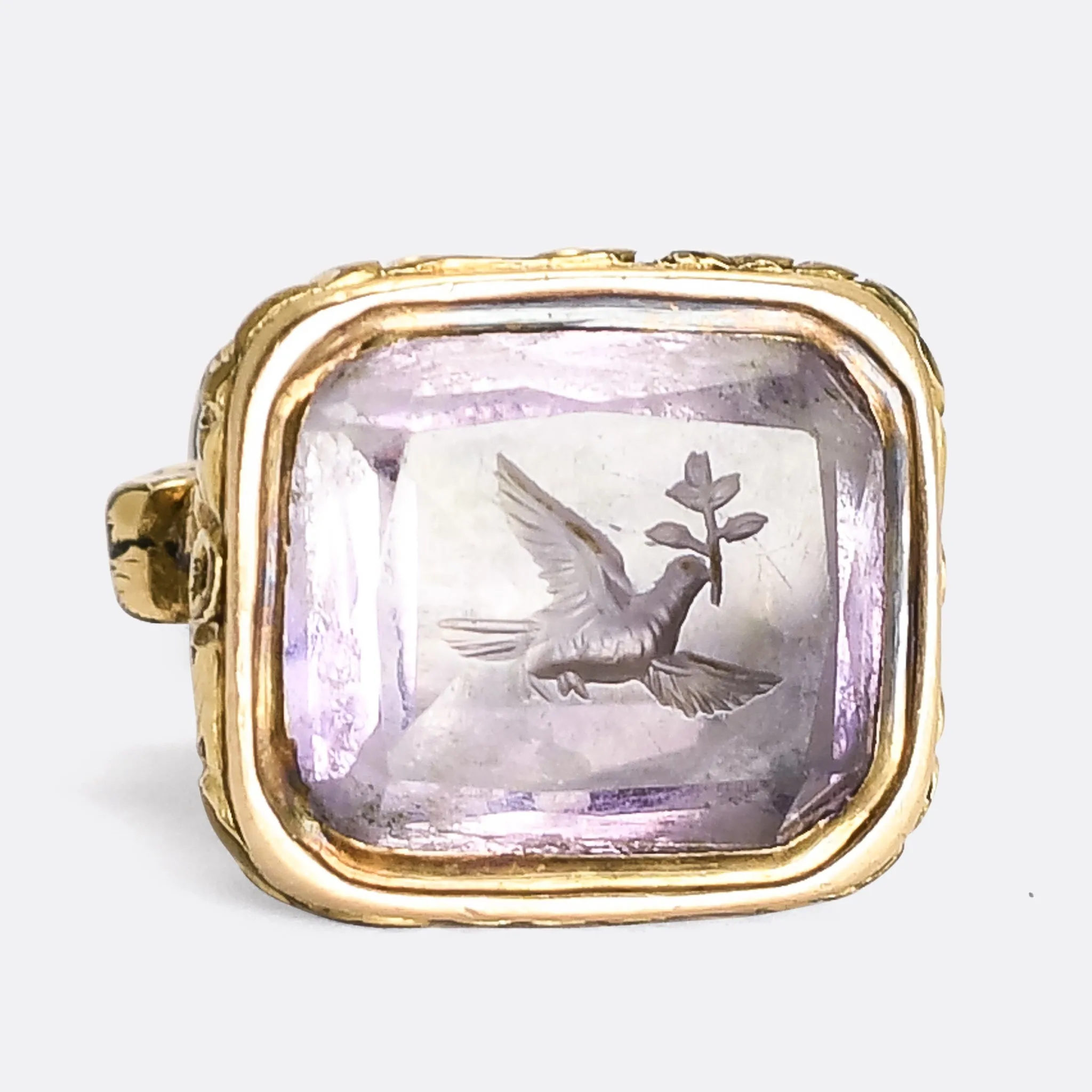 Georgian Amethyst "Dove Of Peace" Intaglio Seal Fob Pendant