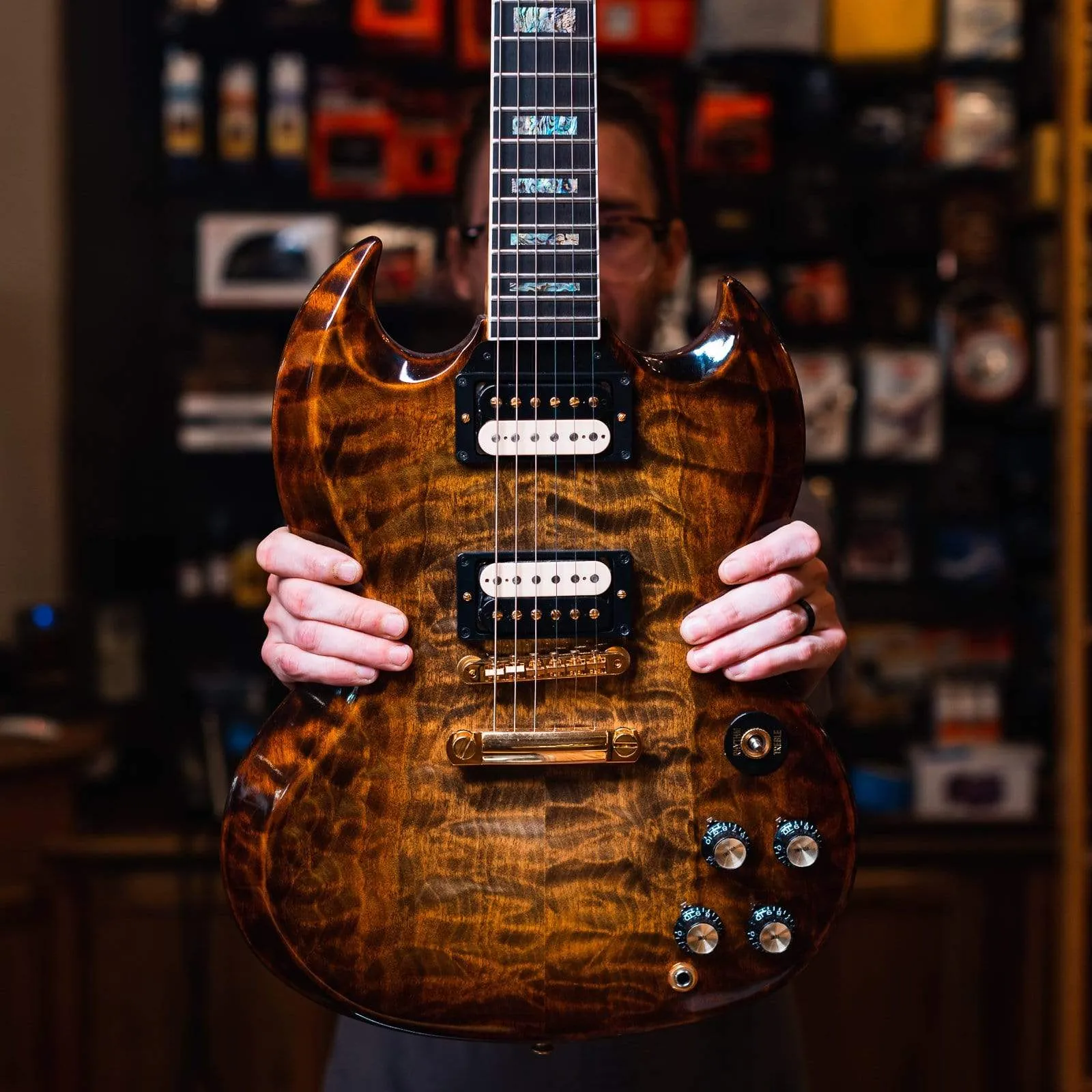 Gibson Custom SG Custom Exotic Quilted Top Whiskey Cobra Burst Gloss NAMM Show Display